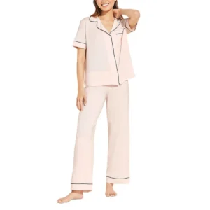 QinQin Elegant High Quality Smooth Breathable Casual Nightwear for Women Summer Spring Autumn ODM Pajamas Set Custom Logo Front