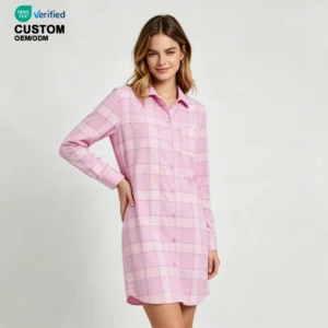 QinQin High-quality Elegant Women's V-neck Long Sleeve Breathable Cotton Pyjamas Loungewear One Piece Nightgown