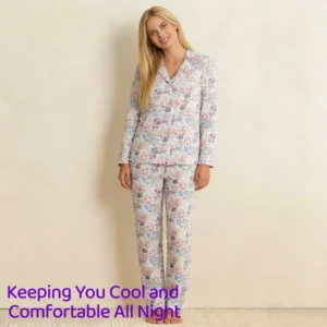 QinQin Women's Elegant Floral Printed Two-Piece Pajama Set with Elastic Waist Soft Breathable Fabric Cozy Lounge Wear