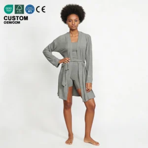 QinQin Custom Women's Bamboo Cotton Robe Pocket Soft Comfy Winter ODM Elastic Waist Long Sleeve Bathrobe Nightwear Homewear