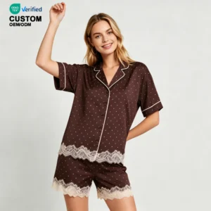 QinQin New Arrival Women's Lightweight Short Sleeve and Shorts Pajamas Sets With Lace Design Comfortable Satin Nightwear Sets