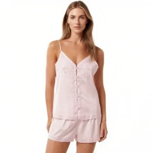 QinQin New Arrival Trendy Elegant Casual Stylish Women's Comfortable Sleepwear Pajamas Sets Cozy Sleeveless Top Shorts Front
