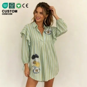 Night Dresses for Women Breathable Long Sleeve Night Gowns One Piece Custom Printing Summer Nightwear Women's Summer Loungewear
