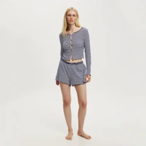QinQin New Arrival Super Soft Elegant Casual Spring/Autumn Front Women Long Sleeve Pants Pajama Set Elastic Waist Custom