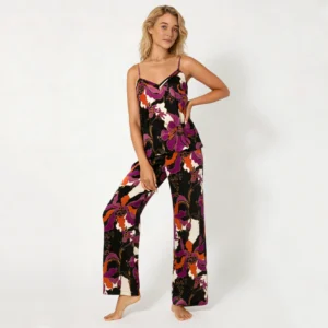 QinQin High Quality Elegant Fashionable Floral Printing Cozy Comfortable Women's Pajamas Sets Cami Tank Front Spring Summer