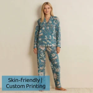 QinQin Women's Elegant Long Pajamas Sets Casual Flattering Custom Printing Lyocell Home Wear Sets Winter Drawstring
