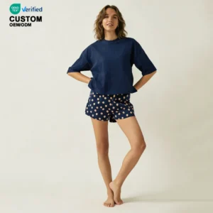 QinQin Women's Elegant Soft Touch Short Sleeve Pajamas Set Custom Front Logo Printing Two-Piece Sleepwear Casual Loungewear