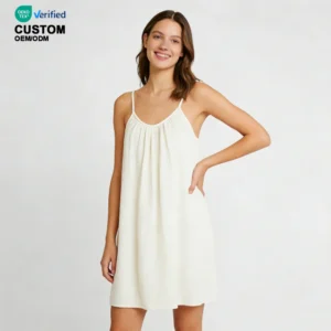 QinQin Elegant Women's Knee Length Muslin Chemise One Piece Pajama Summer Breathable Nightgown Sleepwear Neck Night Dress