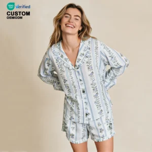 QinQin Women's Stylish Short Pyjamas Sets Cotton Floral Printing Nightwear Home Two-Piece Pajamas Casual Loungewear Front