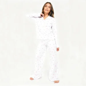 QinQin Elegant Autumn/Spring Front Logo Comfortable Breathable Women's Pajamas Set