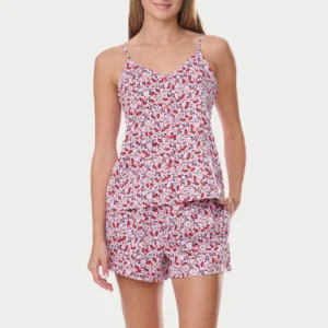 QinQin Elegant Floral Printing Breathable Women's Lightweight Cozy Comfortable Sleeveless Top Shorts Pajama Set Soft Lyocell