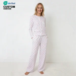 QinQin Women's Soft Touch Bamboo Long Sleeve and Pants Pajamas Set New Arrival Women Pyjamas Set Custom Printing Loungewear Sets