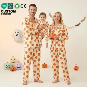 Bamboo Pajamas Halloween Family Matching Lounge Wear Set GOTS Certified Mommy & Me Sleepwear Set Custom Logo Baby Zipper Romper