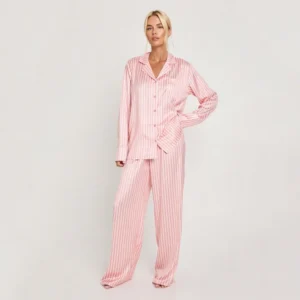 QinQin Women's Smooth Breathable Elastic Waist Casual Summer Winter Long-sleeve Pants Pajama Sets Front Nightwear Comfortable