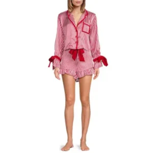 QinQin Elegant Fashionable Comfortable Breathable Soft Women's Long-sleeve Shorts Pajamas Sets Bow Design for Holiday Cozy