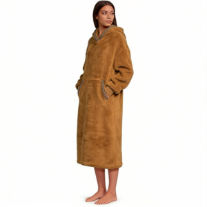 QinQin Elegant Stylish Warm Fluff Plush Women's Fleece Long-sleeve Oversized Hooded Breathable Night Dress for Winter Cozy Soft