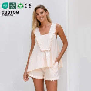 Summer Sleepwear Set Breathable Fashionable Homewear Women's Casual Pajamas Set Lightweight Lounge Wear Sets Ruffles and Trim