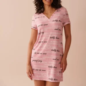 QinQin Elegant Comfortable Breathable Casual Home Clothes Women One-piece Night Dress Pajamas V-neck Knee-Length Short Autumn