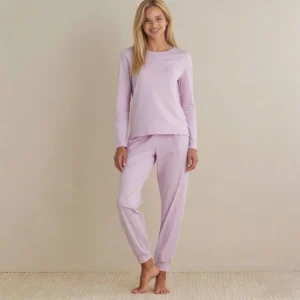 QinQin Comfortable Loungewear Women's Long Sleeve Pyjamas Sets With Front Pocket Breathable Lightweight Nightwear Set Drawstring