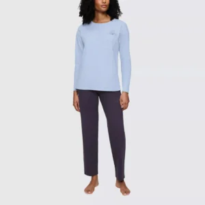 QinQin High Quality Elegant Comfortable Breathable Stretchy Women's Long-sleeve Pants Pajamas Sets Elastic Waist Casual Front