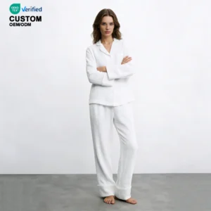 QinQin Top Sale Women's Comfortable Long Sleeve Pajamas Sets Breathable Muslin Two Pieces Nightwear Women Pyjamas Loungewear Set