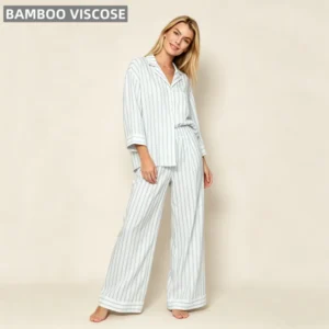 Women's Bamboo Pajamas Set Elegant Casual Two-Piece Plus Size Lightweight Nightwear Front Logo