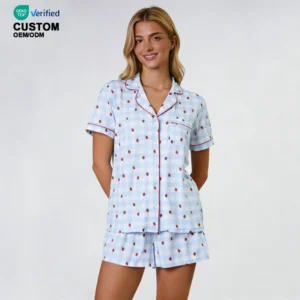 QinQin Hot Sale Elegant Women's Short Sleeve Breathable Pajamas Sets Elastic Waist Two-Piece Sleepwear Summer Loungewear V-neck