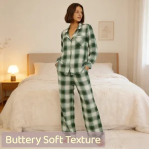 QinQin Women's Soft Cotton Long Sleeve Elegant Front Logo Winter Two-Piece Pajamas & Loungewear Sets Private Label Sleepwear
