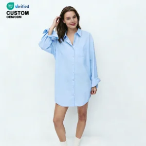 QinQin Women's Elegant Collared Knee Length Long Sleeve Breathable Cotton Winter Nightgown Pajamas One Piece Loungewear Home