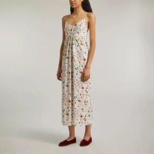 QinQin Elegant Stylish Cozy Soft Breathable Lyocell Full-Length Women's Night Dress Pajamas One-Piece V-neck Front Summer