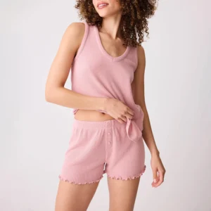 QinQin Elegant Casual Super Soft Breathable Lyocell Sleeveless Top Shorts Pajama Set Women Spring Summer Autumn Sleepwear