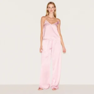 QinQin Elegant Elastic Waist Custom Printed Spring Summer Lightweight Soft Breathable Cozy Front Logo Camisole Pajama Set for