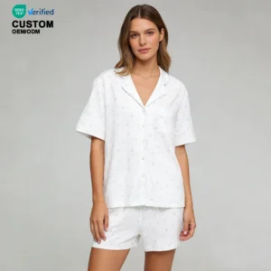 QinQin Women's Elegant Casual Pyjamas Set Custom Front Printing Sleepwear Short Sleeve Breathable Modal Loungewear