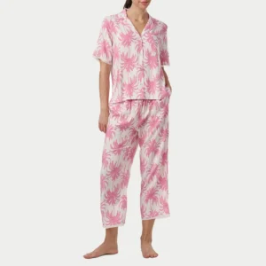 QinQin High Quality Comfortable Women's Short-sleeve Pants Pajamas Sets Floral Printing Front Lyocell Breathable Soft Loungewear