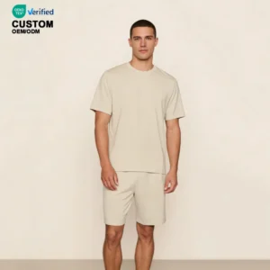 QinQin Men's Two-Piece Casual Short Sleeve Pajamas Set Soft Breathable Bamboo Fabric Customizable