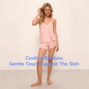 QinQin Women's Two-Piece Elegant Pajamas Set Breathable Bamboo Nightwear Soft Camisole Shorts Loungewear Front Logo Casual