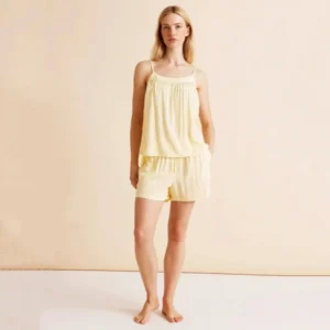 QinQin High Quality Elegant Summer Spring Casual Women's Sleepwear Sets Comfortable Sleeveless Top Shorts Pajamas Elastic Front