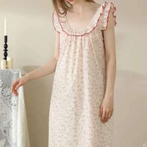 QinQin Elegant Front Logo Soft Breathable Stylish Sleepwear Women One-piece Night Dress Pajamas Cozy Summer Autumn Spring