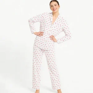 QinQin Wholesale Elegant Sweet Custom Printing Flattering V-neck Women's Long-sleeve Pants Pajamas Sets for Home Breathable