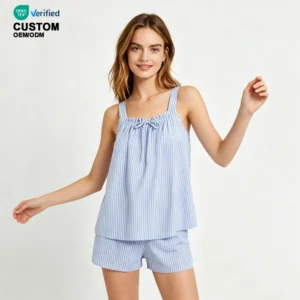QinQin Women's Elegant Fashionable Skin-friendly Breathable Comfortable Seersucker Tank Top Shorts Pajamas Sets Sleepwear Pyjama