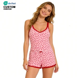 QinQin Women's New Arrival Breathable Bamboo Nightwear Sets Custom Printing Camisole and Shorts Pajamas Sets Stretchy Women PJs