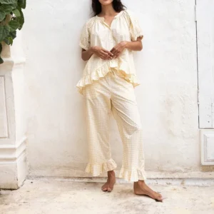 QinQin Summer Sweet Style Comfortable High Quality Women's Pajamas Set with Front Custom Printing Breathable Sleepwear