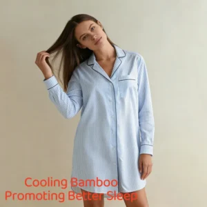 QinQin Women's Elegant Long Sleeve Breathable Bamboo One Piece Night Dress Pajamas Loungewear Front Classic Printing Sleepwear
