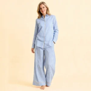 QinQin High Quality Elegant Comfortable Breathable Women's Long-sleeve Pants Pajamas Sets Turn-down Collar Front Logo