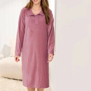 QinQin New Arrival Summer Elegant Casual Stylish Comfortable Breathable Women's Long Sleeve Night Dress Pyjamas with Front Logo