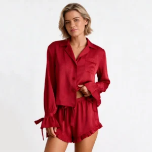 QinQin Women's Elegant Breathable Long Sleeve Shorts Pajamas Set Two-Piece Loungewear with Bamboo Fabric ODM Sleepwear