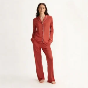 QinQin Hot Sale Stylish Casual Lightweight Comfortable Women's Long Two-pieces Pajamas Sets V-neck Elastic Waist Home Wear Sets