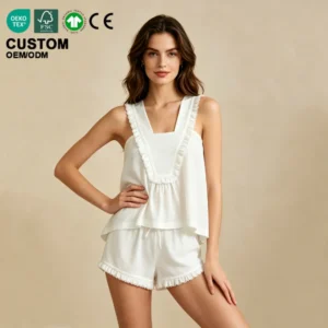 Women's Casual Pajamas Set Lightweight Lounge Wear Sets Ruffles and Trim Summer Sleepwear Set Breathable Fashionable Homewear