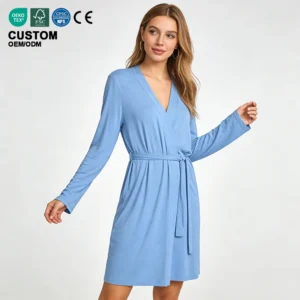 QinQin Women's Pajama New Design Long Sleeves Bamboo Pajamas Elastic Waist Soft Breathable Custom Solid Women Robes