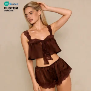 QinQin Women's New Arrival Breathable Elastic Waist Camisole Top Shorts Pajamas Set Lace Bow Elegant Loungewear
